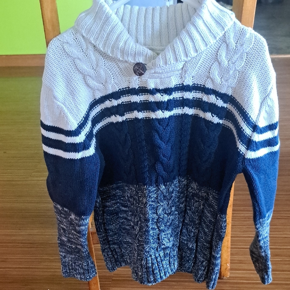 Navy and White Cable Knit Sweater 5T